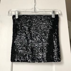 Black Sequin Tube Top - Elegant Party Crop